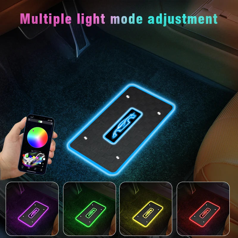 Alfombrillas LED personalizables con logo y luz neón RGB — resistentes al agua y compatibles con cualquier vehículo