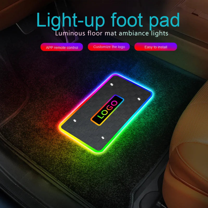 Alfombrillas LED personalizables con logo y luz neón RGB — resistentes al agua y compatibles con cualquier vehículo