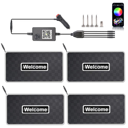 Alfombrillas LED personalizables con logo y luz neón RGB — resistentes al agua y compatibles con cualquier vehículo